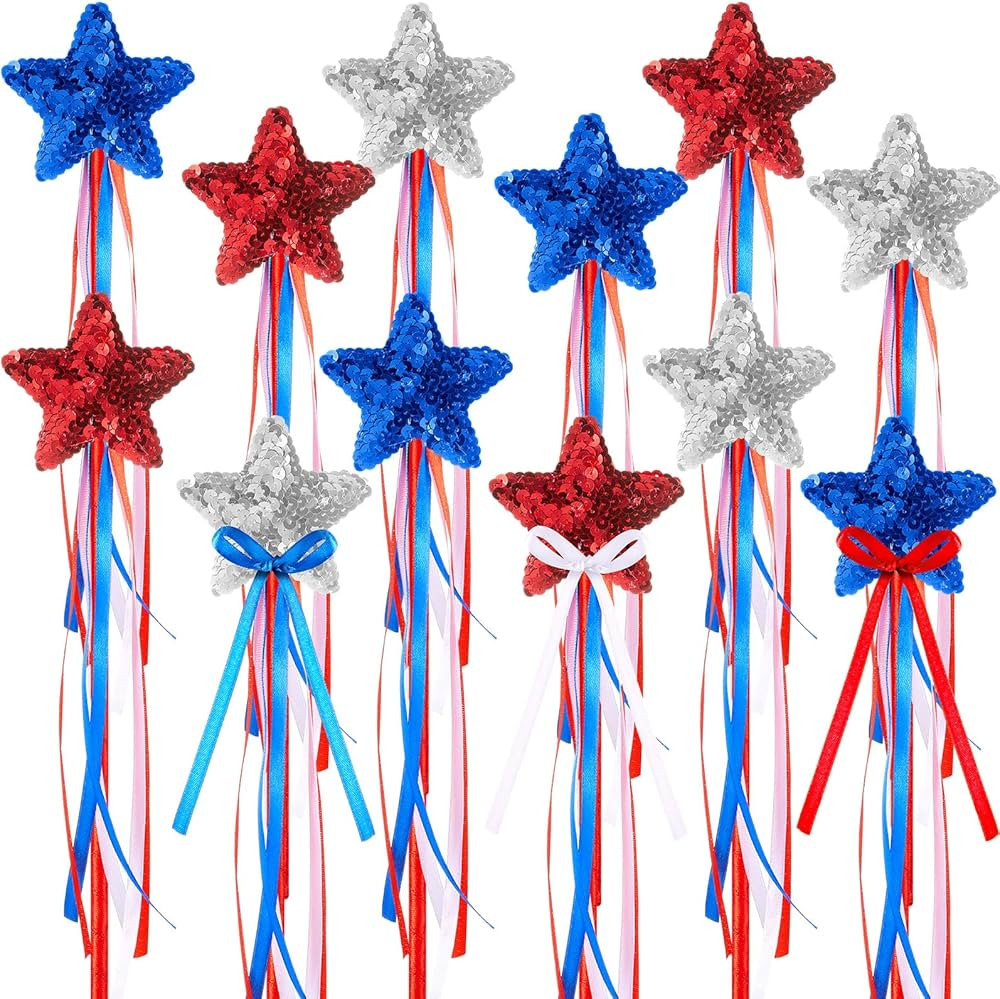 12 Pcs 4th of July Fairy Wand Independence Day Party Supplies Craft Toy for Kids Girls Glitter Re... | Amazon (US)