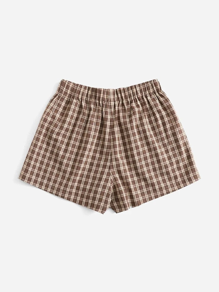 SHEIN EZwear Elastic Waist Plaid Shorts | SHEIN