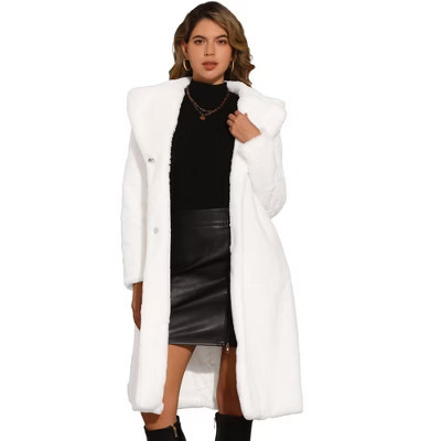 Allegra K Women's Faux Fur Winter Warm Belted Fluffy Jackets Overcoat Outerwear Large White | Target