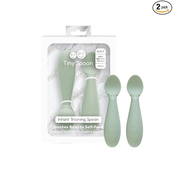 ezpz Tiny Spoon (2 Pack in Sage) - 6 Months+ - 100% Silicone Spoon for Baby Led Weaning + Purees ... | Amazon (US)