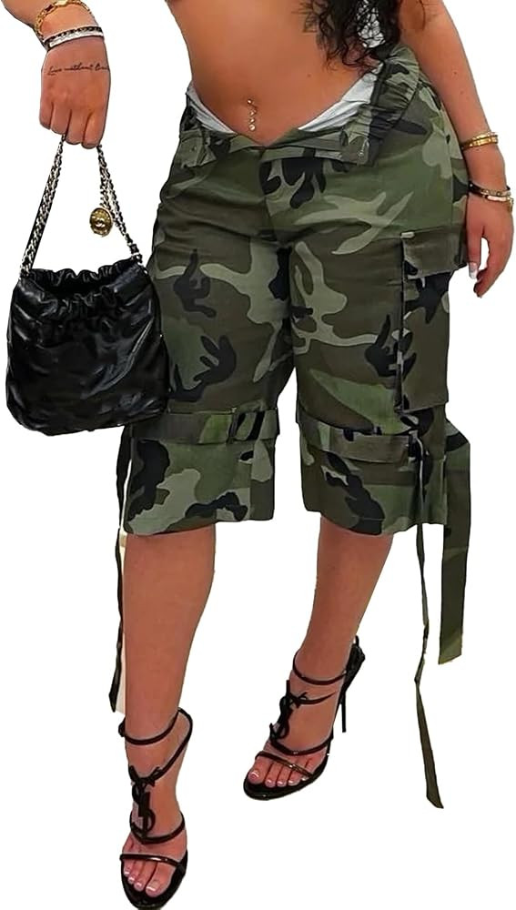 Geulis Women Summer Camo Cargo Shorts Army Fatigue Camouflage High Waisted Bermuda Short | Amazon (US)