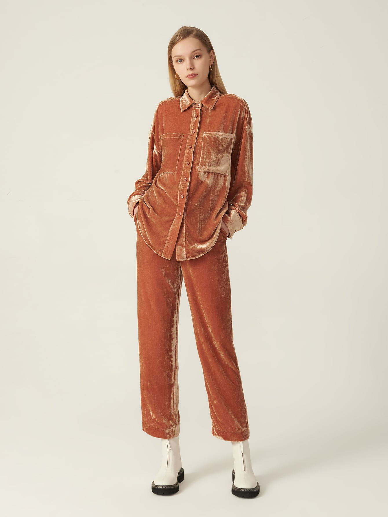 MOTF PREMIUM VELVET VOLUMINOUS CHEST POCKET SHIRT & PANTS SET | SHEIN