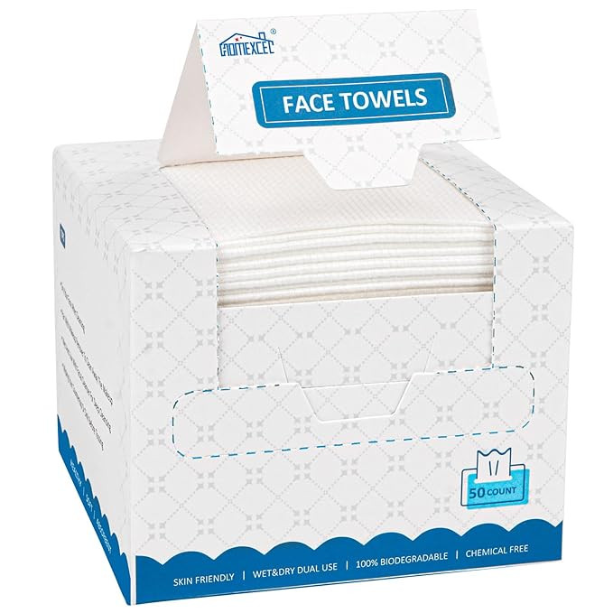 HOMEXCEL Face Towels, Disposable Face Towelette, Biodegradable Makeup Remover Dry Wipes 50 Count,... | Amazon (US)