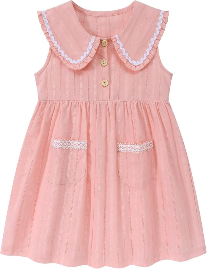 HILEELANG Little Girls Peter Pan Collar Dress Easter Spring Summer Cotton Sleeveless Sundress | Amazon (US)