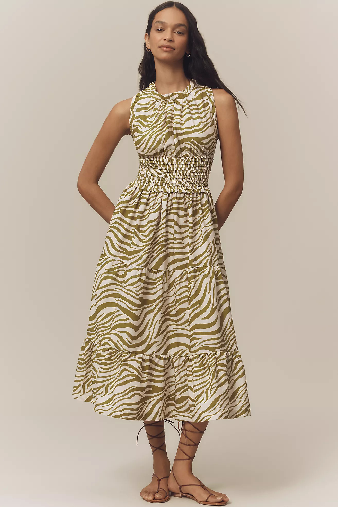 By Anthropologie Sleeveless Poplin Smocked Midi Dress | Anthropologie (US)