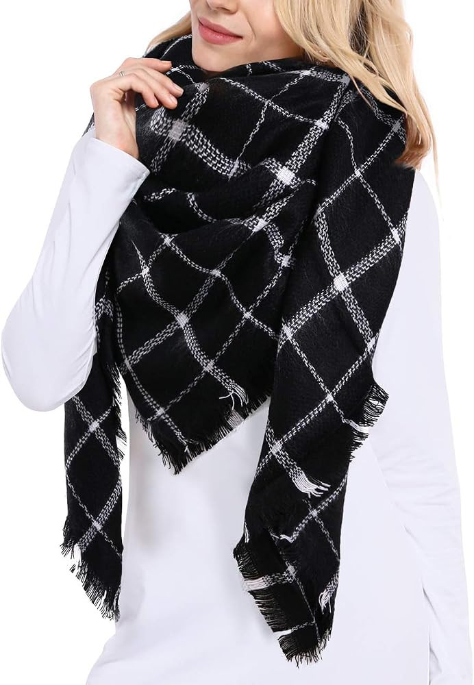 Bess Bridal Women's Plaid Blanket Winter Scarf Warm Cozy Tartan Wrap Oversized Shawl Cape | Amazon (US)