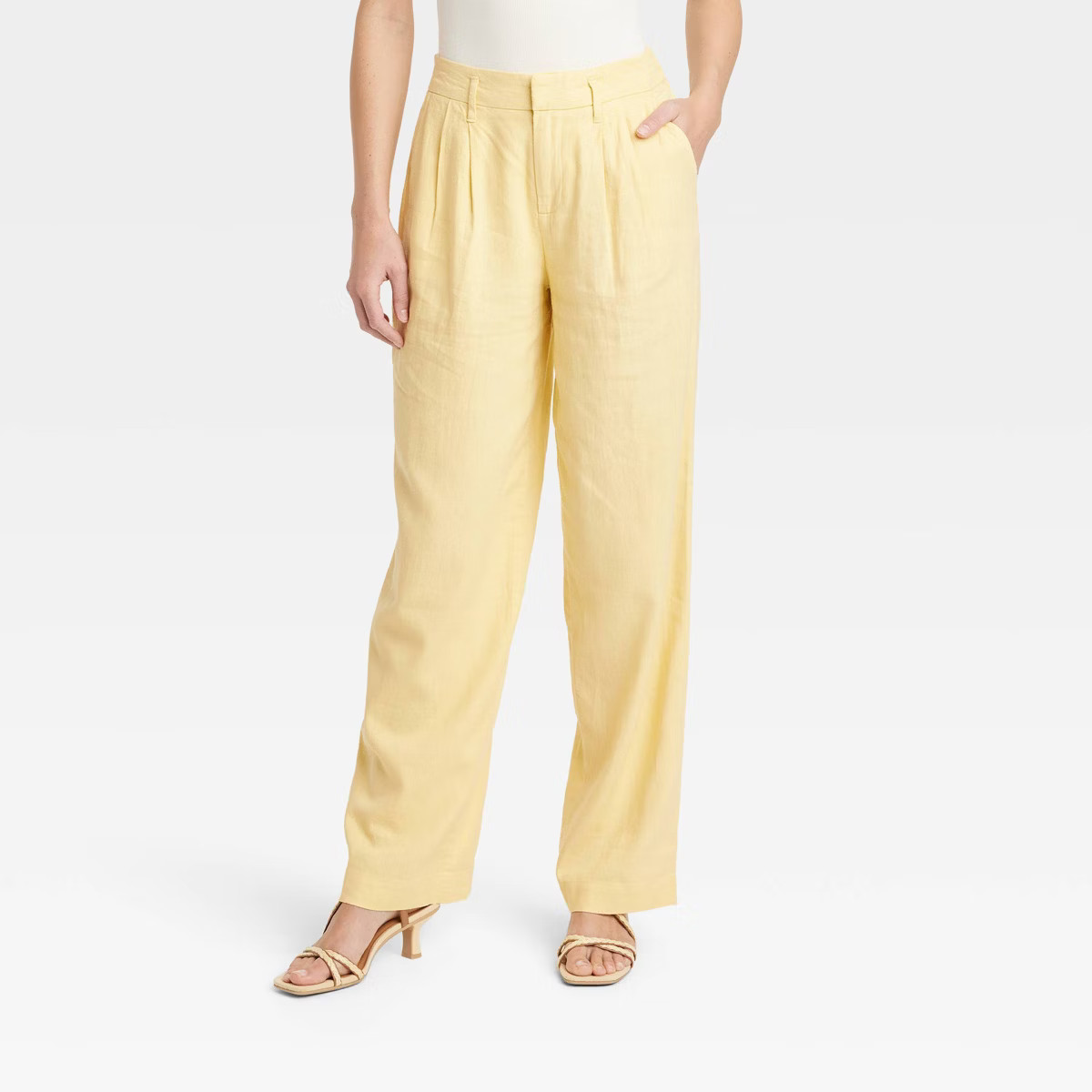 Women's High-Rise Linen Pleat Front Straight Pants - A New Day™ | Target
