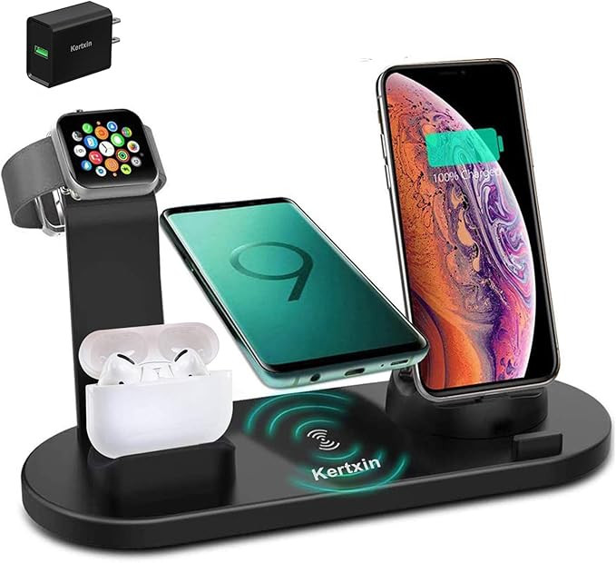 Wireless Charger Stand, Kertxin 4 in 1 Wireless Charging Station Dock for Apple Watch, AirPods, i... | Amazon (US)