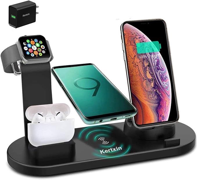 Wireless Charger Stand, Kertxin 4 in 1 Wireless Charging Station Dock for Apple Watch, AirPods, i... | Amazon (US)