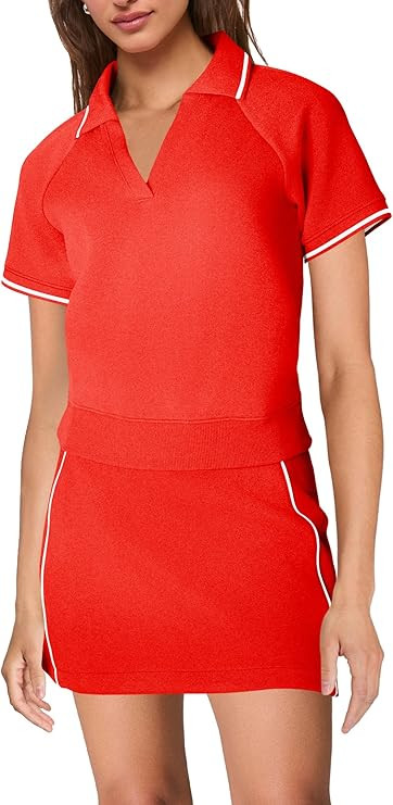SENSERISE Womens Workout Sets 2 Piece Outfits V Neck Short Sleeve Polo Shirt and Tennis Skort Set... | Amazon (US)