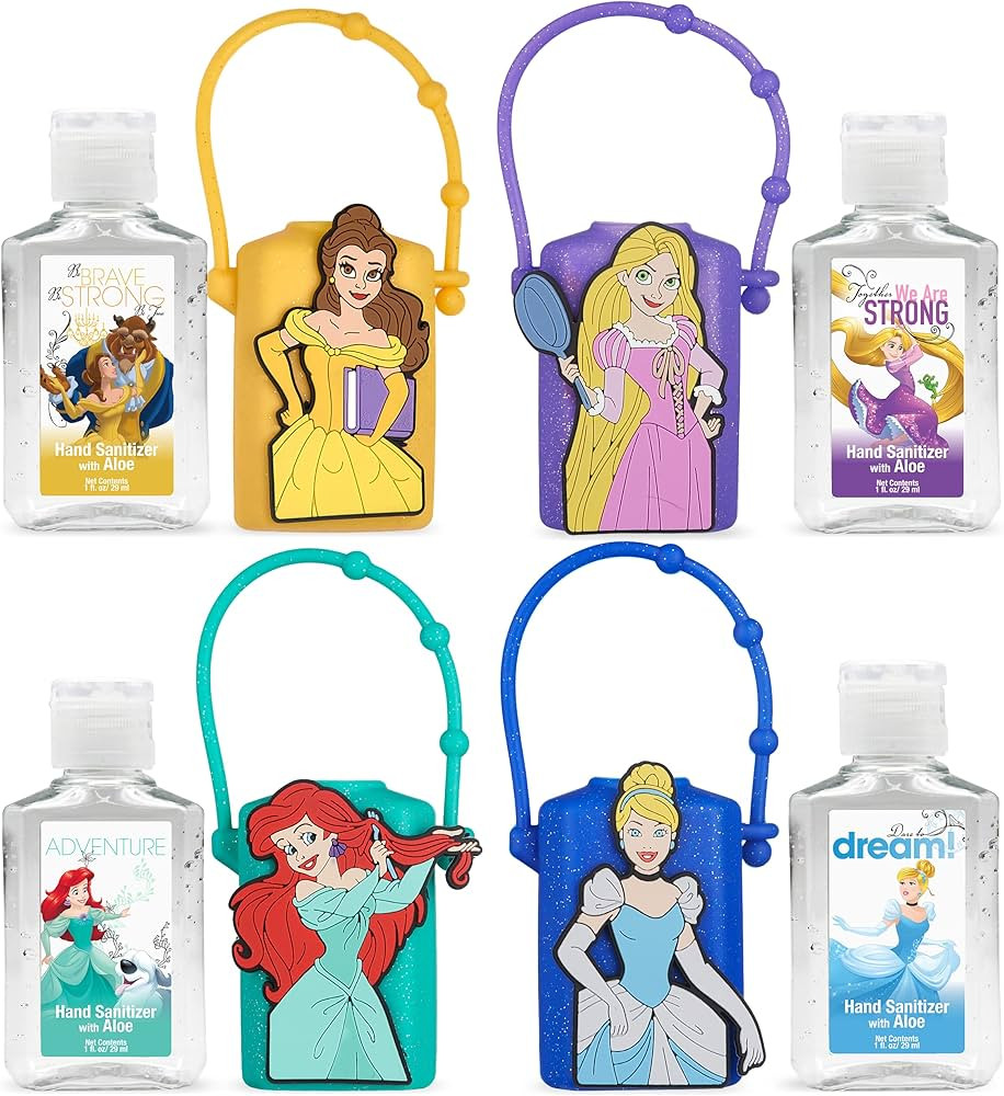 Disney Store Princess Hand Sanitizer Holder Set - Pack of 4, Travel Size, Refillable and Portable... | Amazon (US)