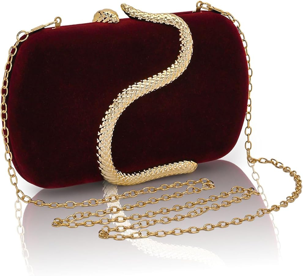 Velvet Evening Clutch Purses for Women Formal Evening Bag for Wedding Party Snake Clutch Bride Pu... | Amazon (US)