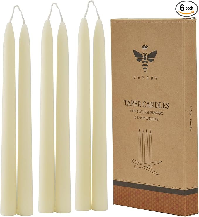 Natural White Beeswax Taper Candles, DEYBBY Smokeless and Dripless Beeswax Candles 6 Pack, Long L... | Amazon (US)