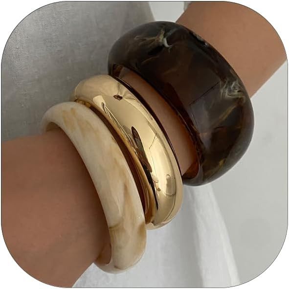 Chunky Acrylic Bangle Gold Bracelets Set for Women Resin Bangle Bracelet Set Big Thick Wide State... | Amazon (US)
