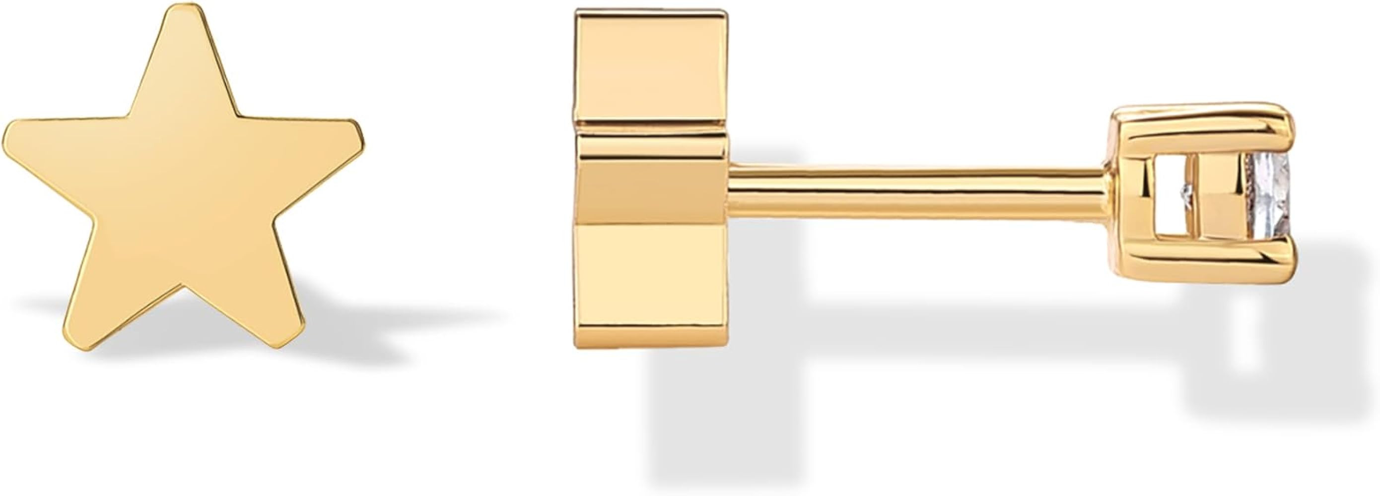 PAVOI 14K Gold Plated Double Sided Star and Heart Flat Back Stud Earrings for Women with Cubic Zi... | Amazon (US)