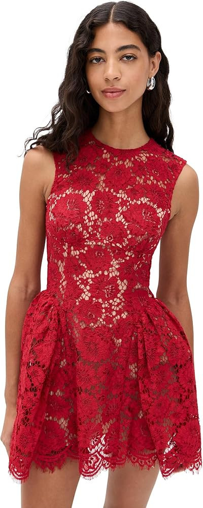 Women's Red Fine Lace Pearl Mini Dress | Amazon (US)