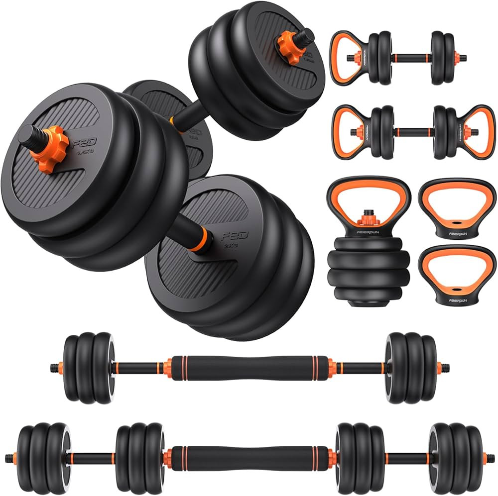 FEIERDUN Adjustable Dumbbells, 20/30/40/45/70/90lbs Free Weight Set with Connector, 5 in1 Dumbbel... | Amazon (US)