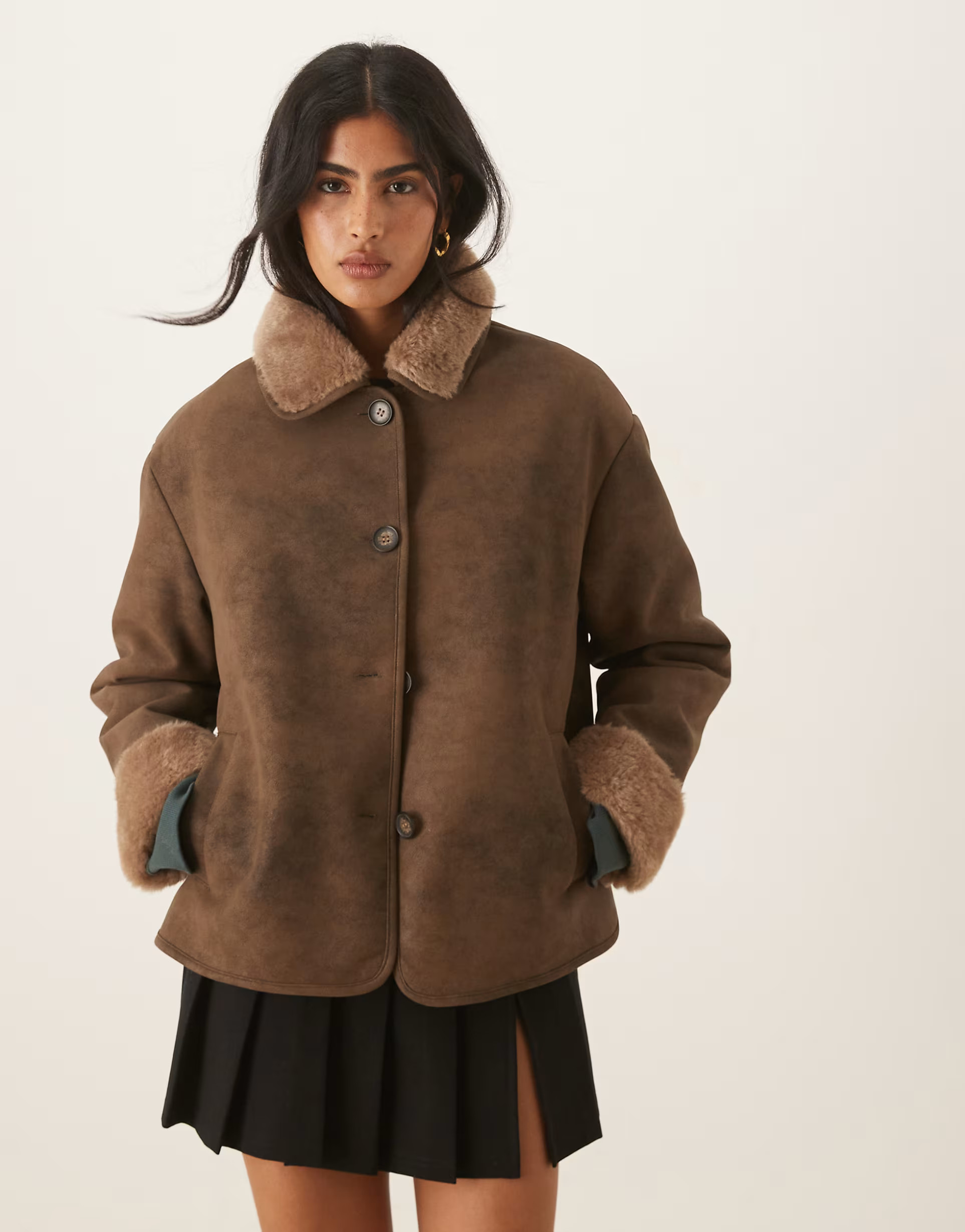 ASOS DESIGN top collar borg car coat in mocha | ASOS | ASOS (Global)
