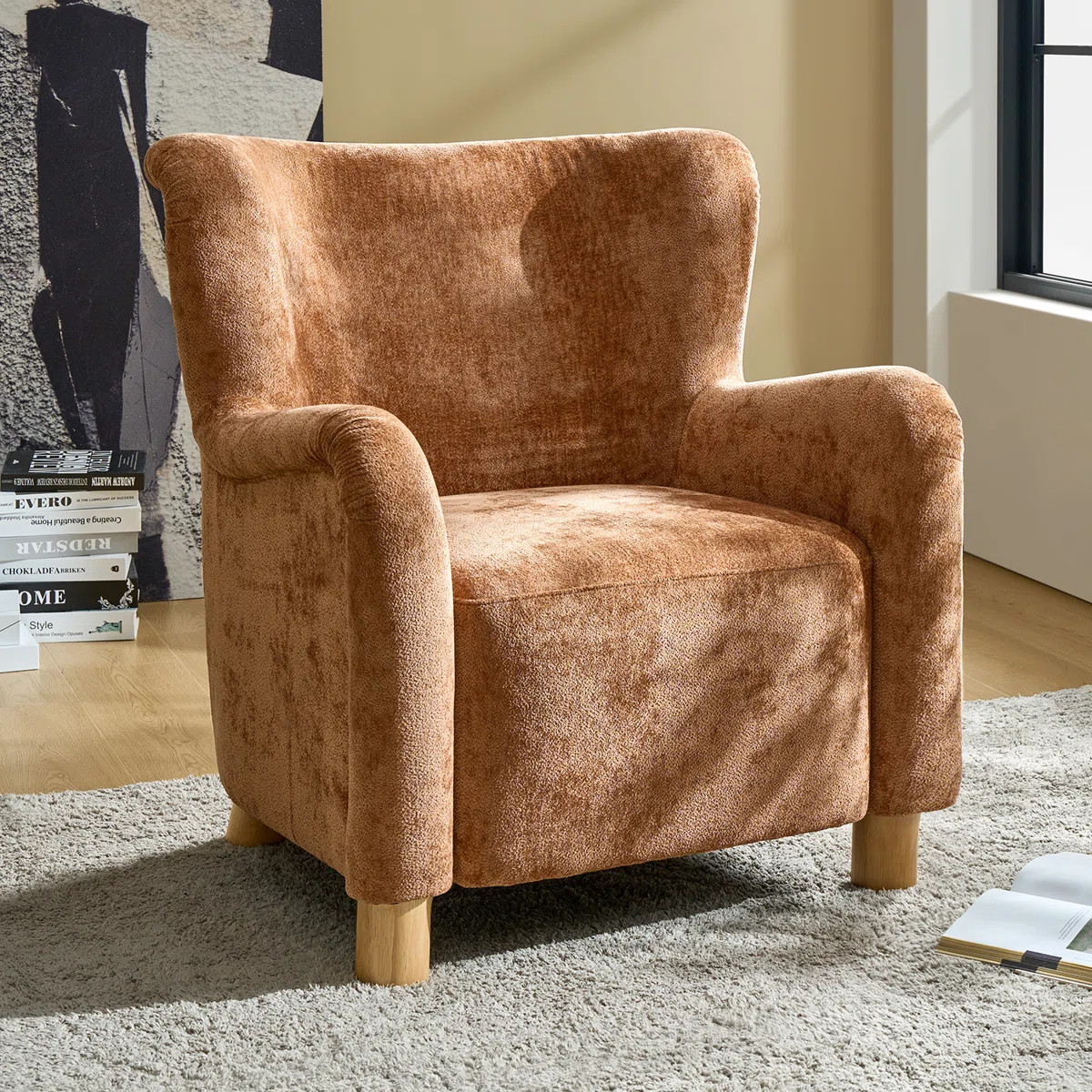 Red Barrel Studio® Beggs 33.75" W Modern Boucle Wingback Chair With Solid Wood Legs | Wayfair | Wayfair North America