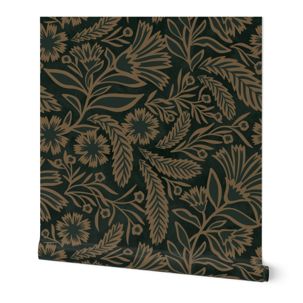 Wallpaper in SYLVIA grand millennial trailing florals in dark and moody earth tones of | Spoonflower