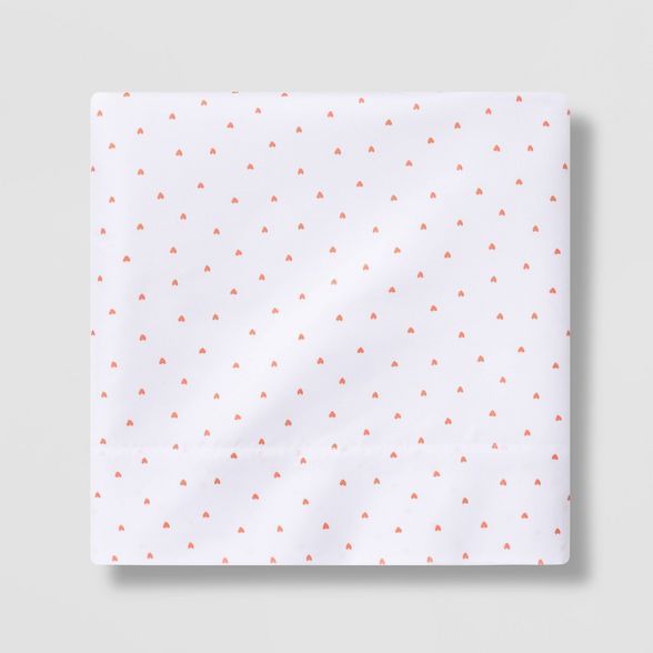 Micro Heart Flat Sheet Separates Coral - Pillowfort™ | Target