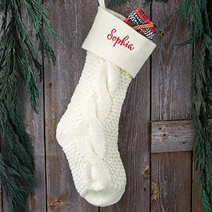 Ivory Cozy Cable Knit Personalized Christmas Stocking | Personalization Mall