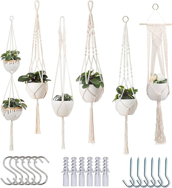 feedee Macrame Plant Hangers Indoor Macrame Hanging Planters for Indoor Plants - 6 Pack Hanging P... | Amazon (US)