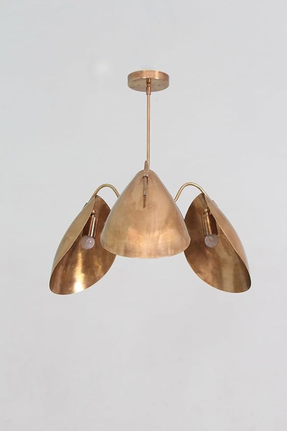 3 Light Curved Shades Pendant Mid Century Modern Raw Brass Chandelier Light Fixture | Amazon (US)