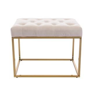 HOMEFUN Beige Golden Metal Base Bench Button Tufted Square Ottoman HFHDSN-867BG | The Home Depot