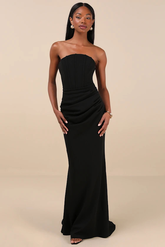 Laney Black Strapless Corset Maxi Dress | Lulus