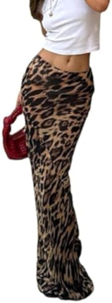 HOHOPEACH Leopard Print Skirt Cheetah Print Long Skirts for Women Trendy Y2k Summer Skirts Maxi S... | Amazon (US)