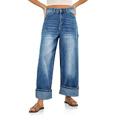 Cicy Bell Womens Striped Wide Leg Jeans Baggy Cuffed Denim Pants | Amazon (US)