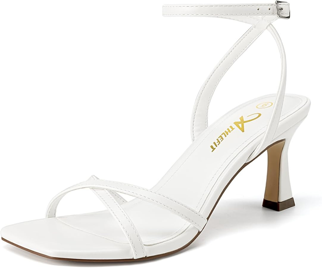 Athlefit Kitten Heels for Women Square Open Toe Strappy Heeled Sandals Ankle Strap Dress High Hee... | Amazon (US)