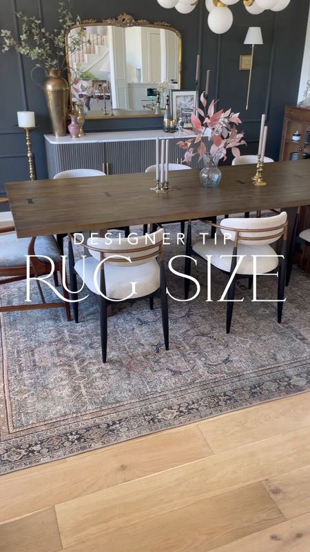 Our dining room rug! We have the 9’x12’ under our 108” long x 42” wide dining table. Make sure you choose a rug that leaves at least 24” on each side. I love our Loloi Layla rug for a dining room — our dining chairs glide easily and cleaning is a breeze!

#LTKstyletip #LTKhome #LTKsalealert