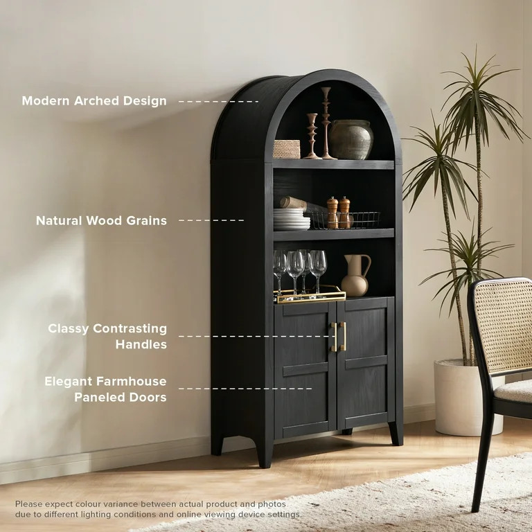 mopio Lauren 65.4" Arched Cabinet, 5-Tier Arched Bookcase with Doors and Shelves, Arched Bookshel... | Walmart (US)