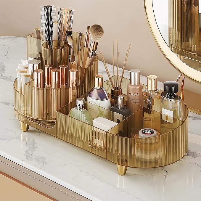 Rotating Makeup Organizer for Vanity, Large Capacity Cosmetic Display Case, Clear Acrylic Counter... | Amazon (US)