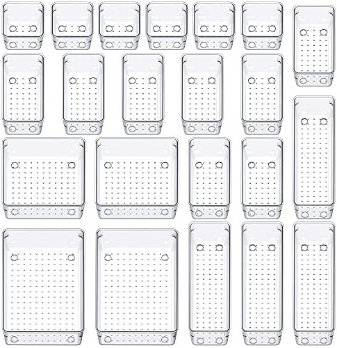 SMARTAKE 22-Piece Drawer Organizer with Non-Slip Silicone Pads, 5-Size Clear Desk Drawer Organize... | Amazon (US)