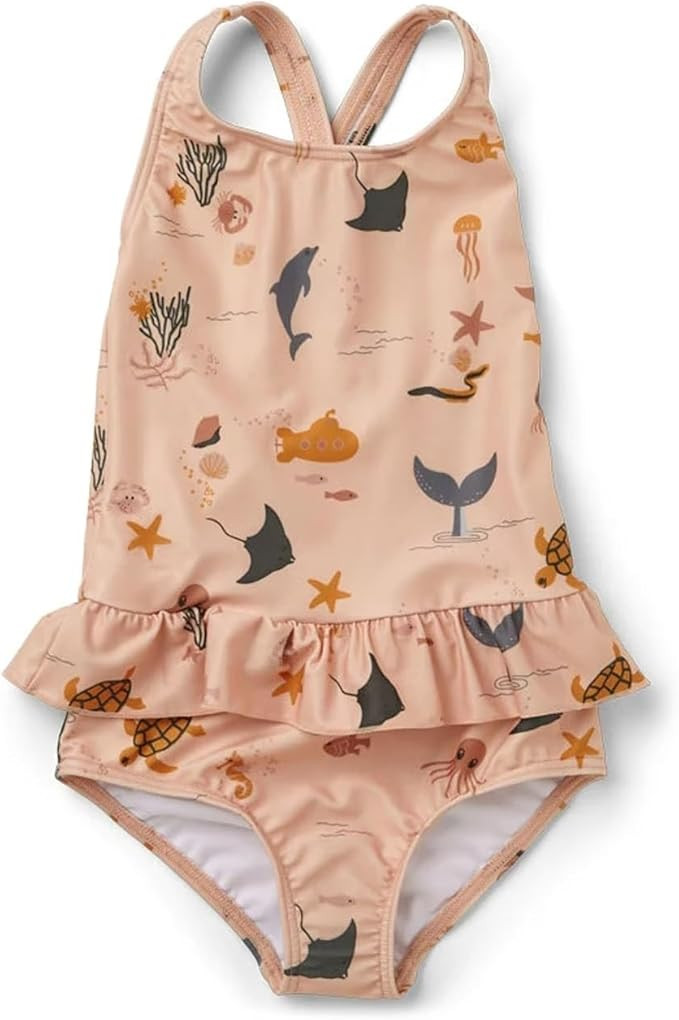 Toddler Girls One Piece Swimsuits Crossback Backless Bathing Suit Whale Dolphin Shark Swimwear wi... | Amazon (US)