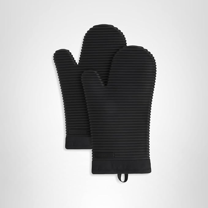 KITCHENAID Ribbed Soft Silicone Oven Mitt 2-Pack Set, Matte Black, 7.5"x13" | Amazon (US)