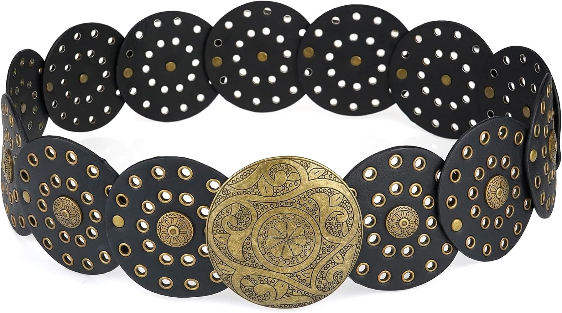 Wide Disc Belts for Women Concho Leather Disk Link Belt Boho Western Waist Belts for Dress | Amazon (US)