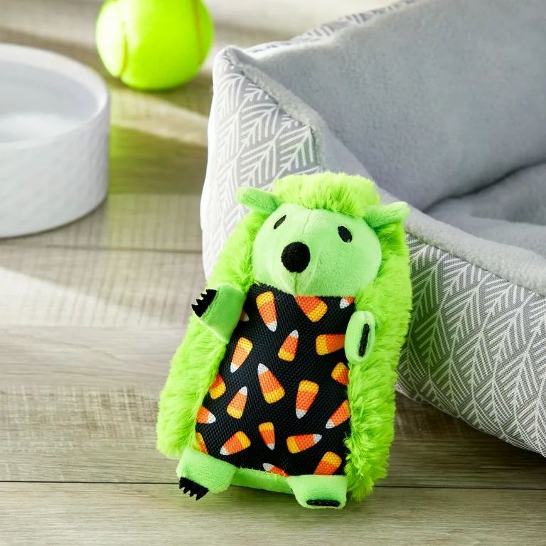 Vibrant Life Halloween Squeaky Plush Dog Toy for Chew Level 1, Green Hedgehog | Walmart (US)