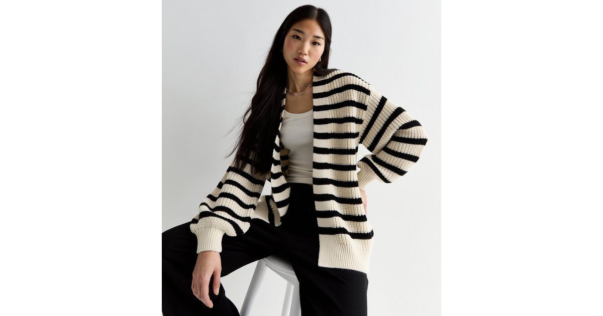 Cream Stripe Chunky Knit Cardigan | New Look | New Look (UK)