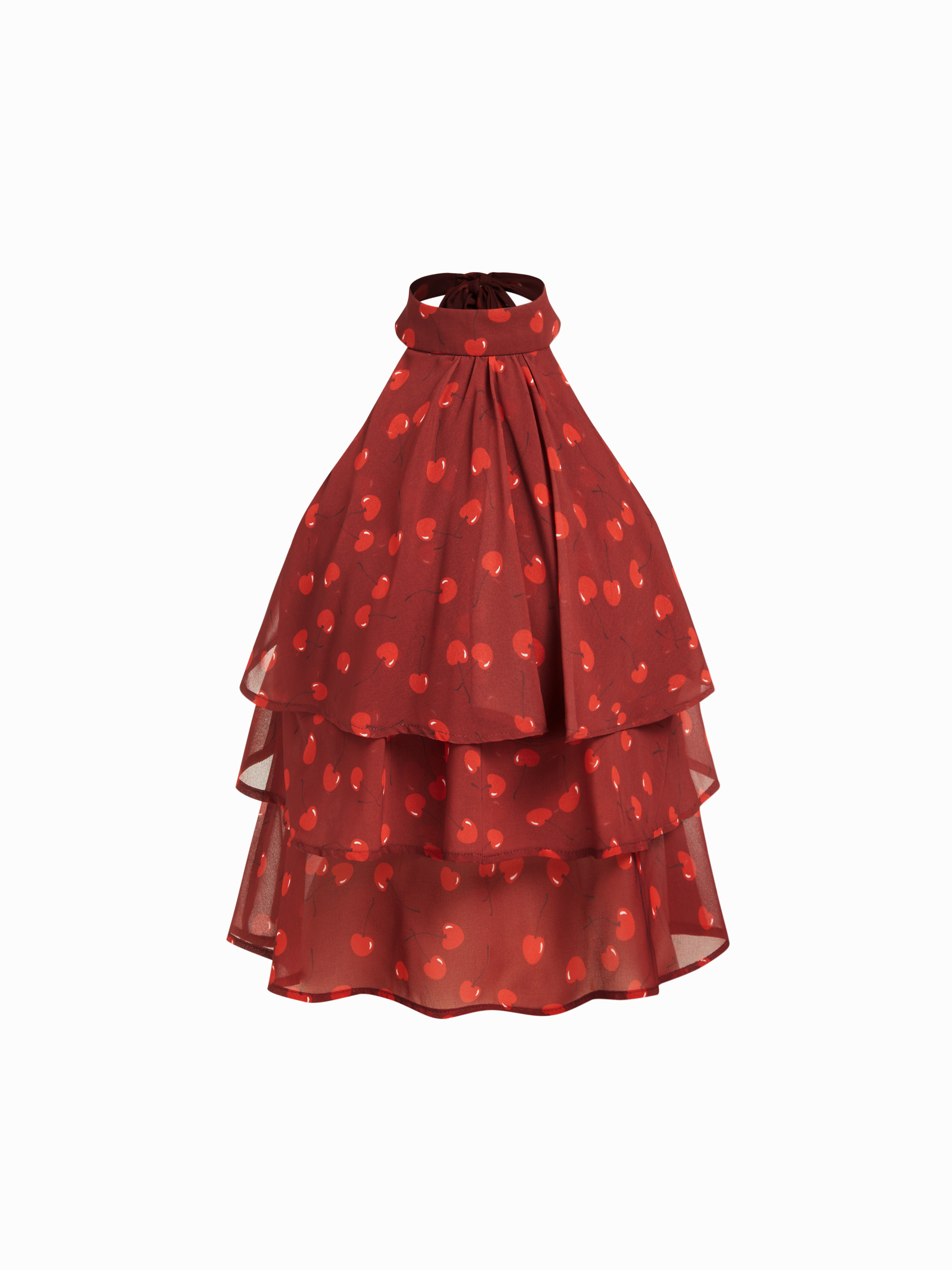 Chiffon Chiffon Cherry Graphic Halter Neckline Ruffled Tie Back Blouse For Daily Casual Date | Cider