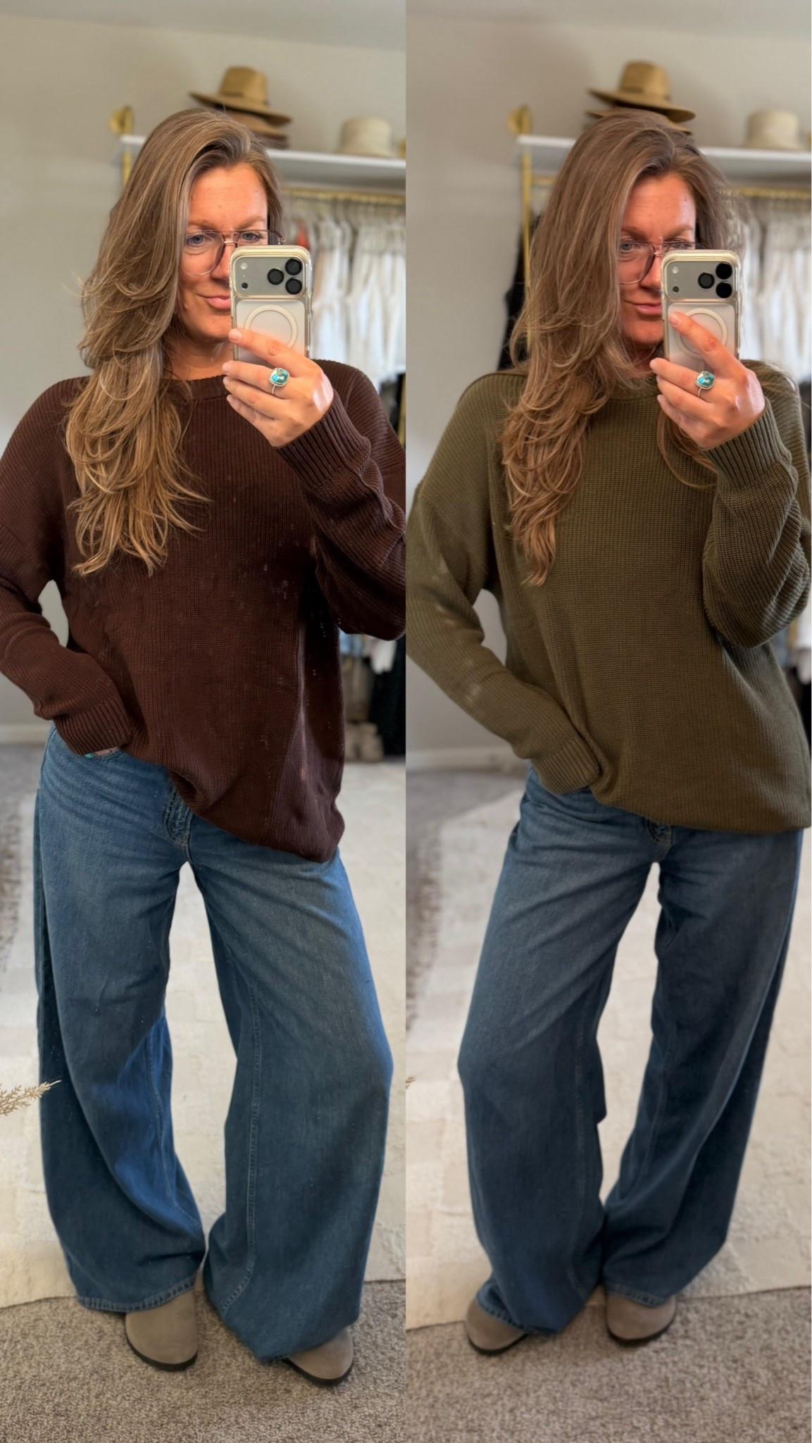 Xl tall in both sweaters, 30 tall jeans, 11 mules

#LTKTall #LTKOver40