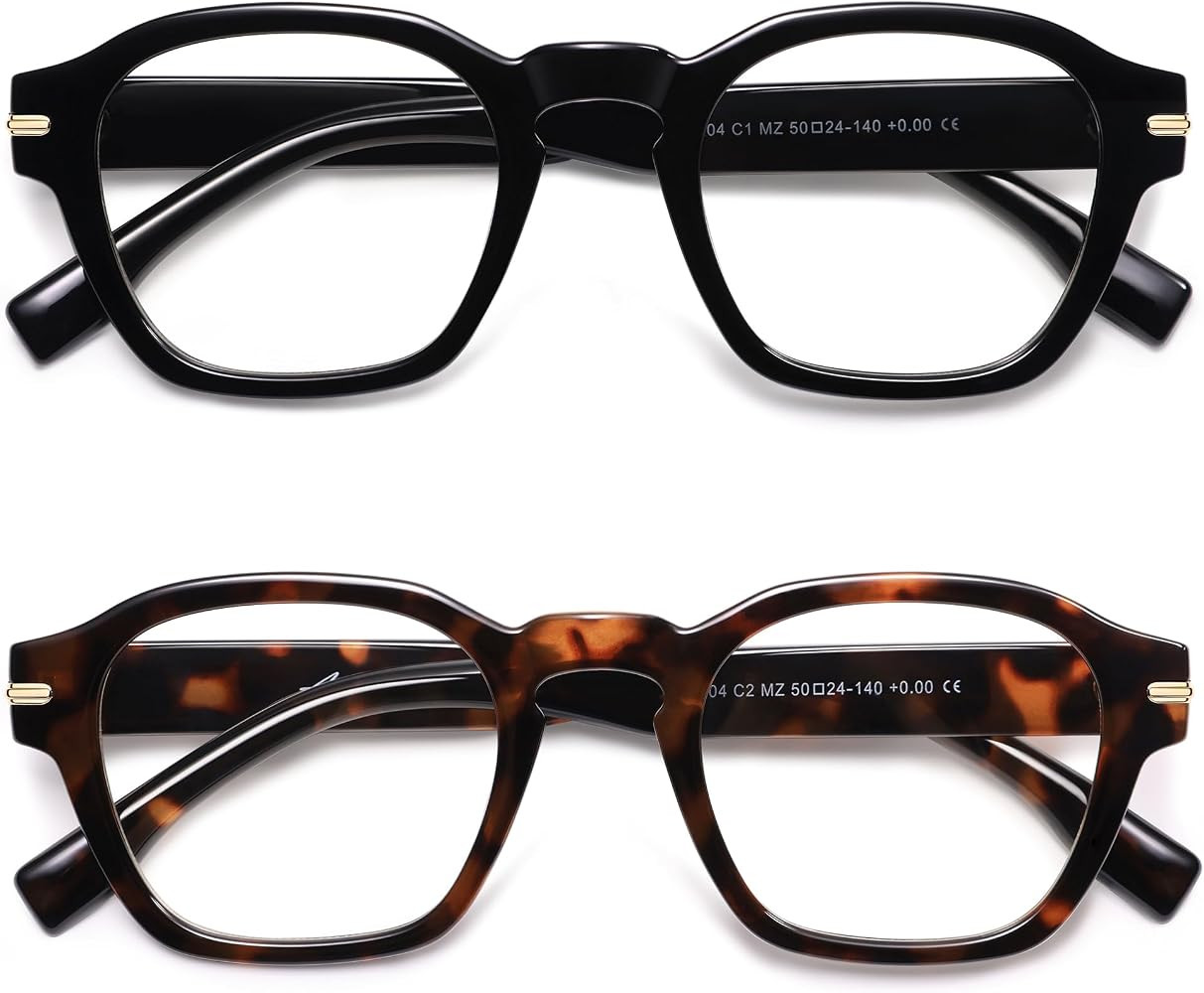 AMOMOMA 2 Pack Retro Square Reading Glasses for Women Men,Blue Light Computer Reader Frame AM6204 | Amazon (US)