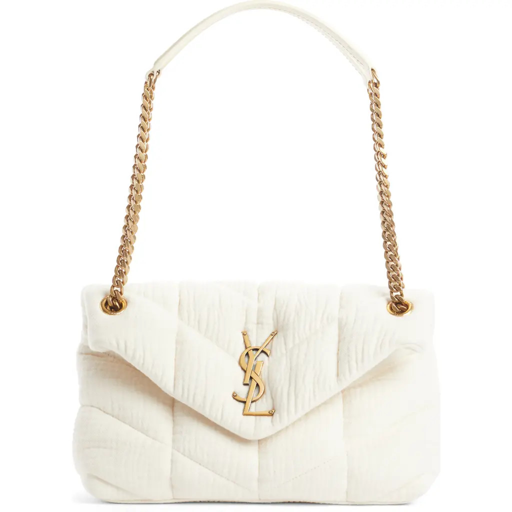 Saint Laurent Small Loulou Puffer Cotton Twill Shoulder Bag in Vanilla Ice at Nordstrom | Nordstrom