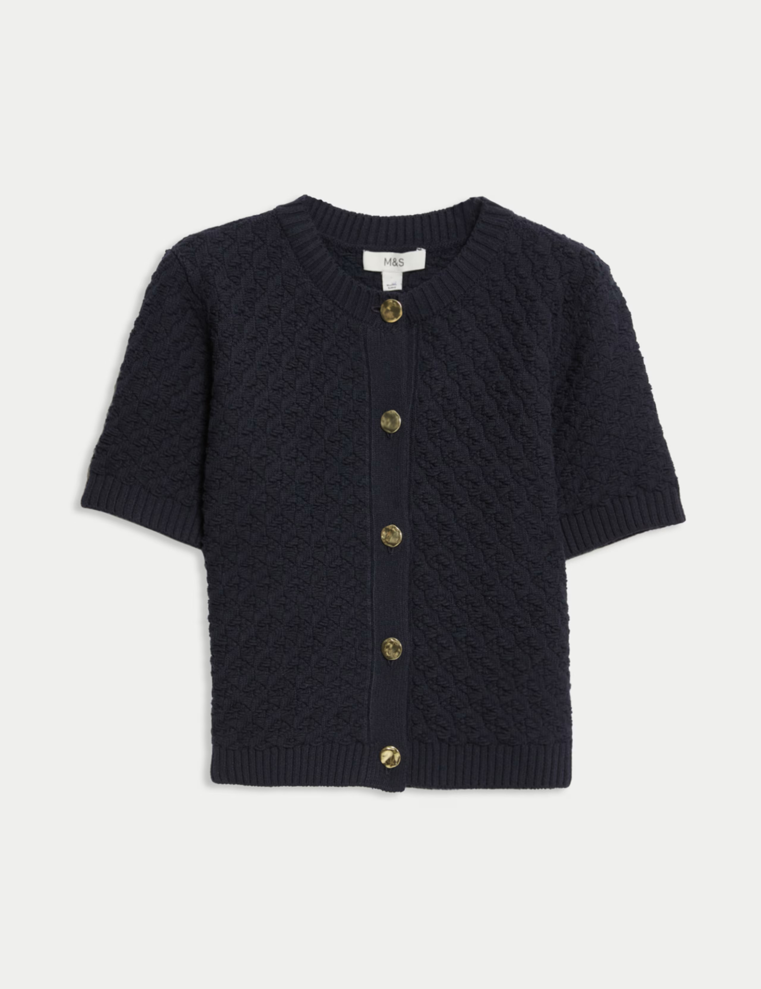 Cotton Blend Textured Button Front Cropped Cardigan | Marks & Spencer (UK)
