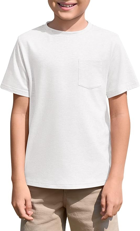 Haloumoning Boys T Shirts Kids Short Sleeve Pocket Shirt Crewneck Summer Basic Tee Tops 5-14 Year... | Amazon (US)