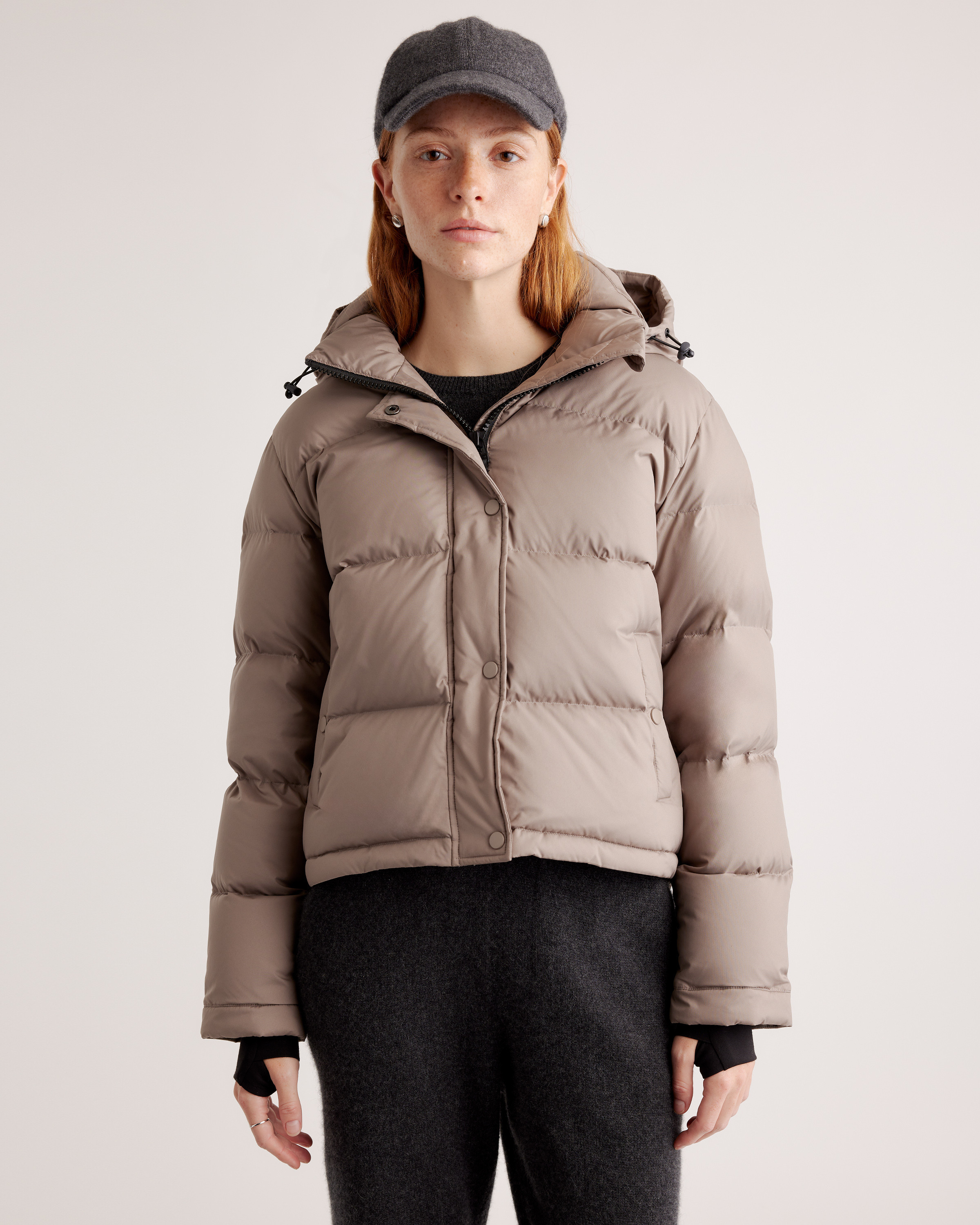 Quince | Women's Responsible Down Cropped Puffer Jacket in Stone Taupe, Size Small, Recycled Polyester | Quince