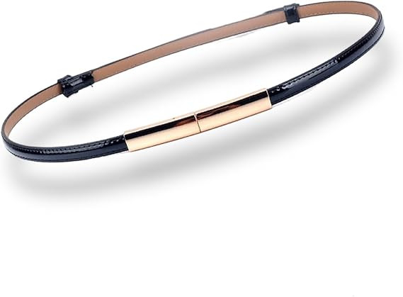 Women's Belt Dress Fashion Patent Leather Belts Adjustable 22"- 36" Skinny Slim Belt Leather Gold... | Amazon (US)
